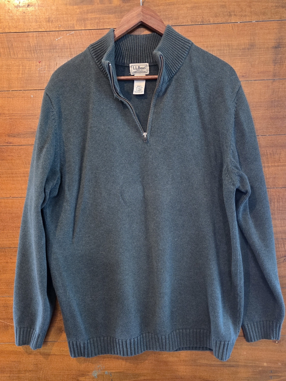 L.L. Bean Men's Tall Half-Zip Sweater in Teal Green